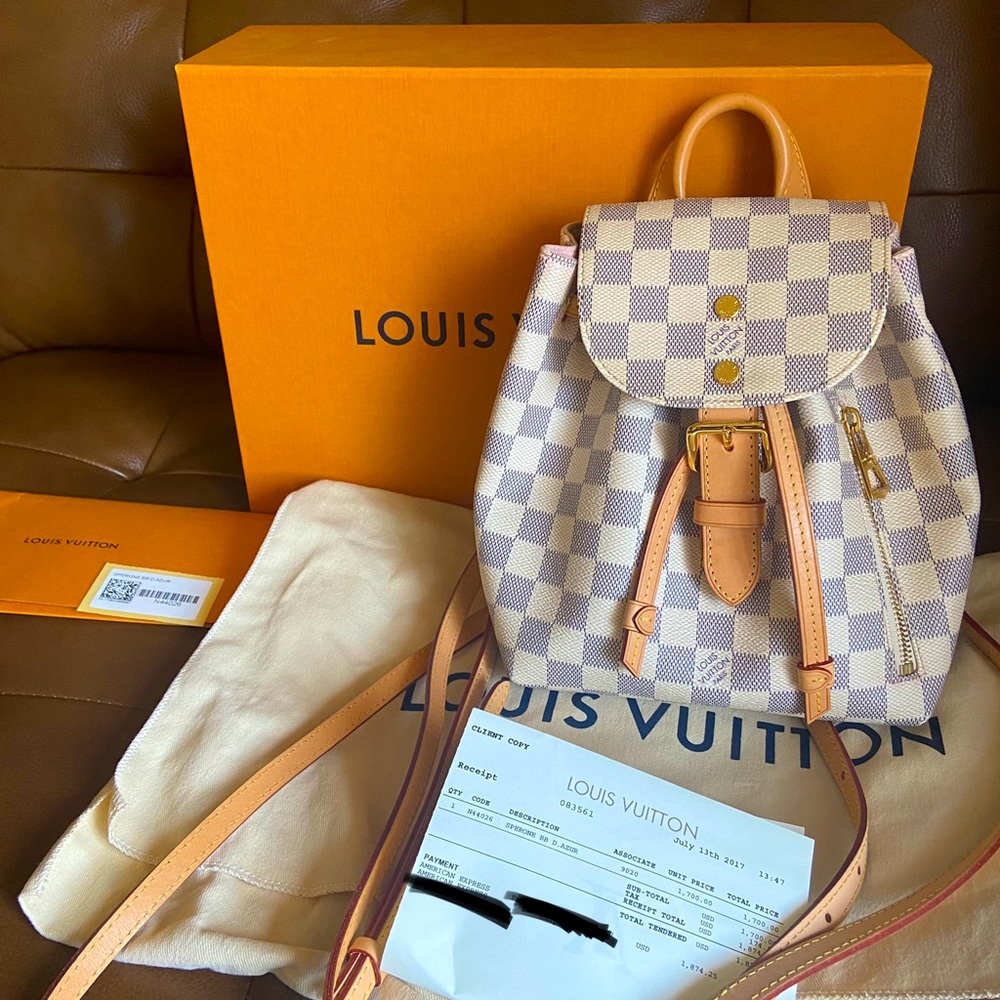 Louis Vuitton Damier Azur Mini Backpack in Beige and Pink-Tan Trim